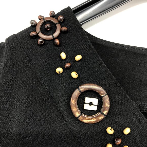 Tanjay Black Sleeveless V-neck beaded neckline tank top size S petite - Picture 8 of 12